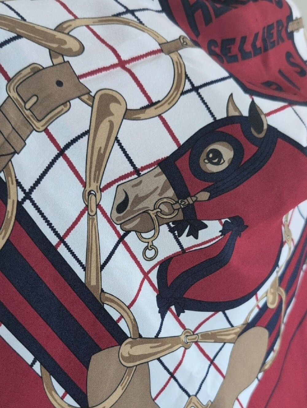 Hermes Paris Red, White and Gold Equestrian Design Scarf 29x31" - Picture 6 of 6